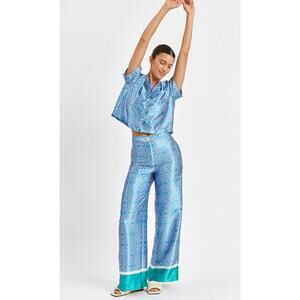 Ayda blue green satin pajama pants